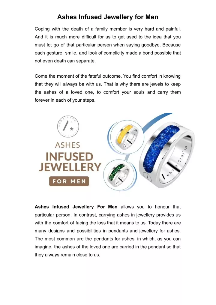 ashes infused jewellery for men