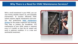 Why There is a Need for HVAC Maintenance Services?