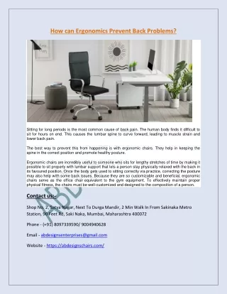 how can ergonomics prevent back problems