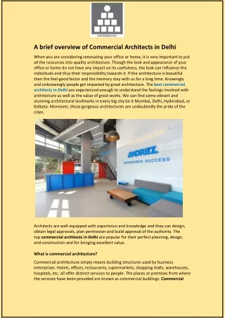 A brief overview of Commercial Architects in Delhi