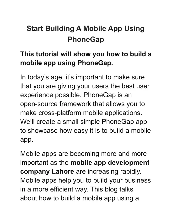 start building a mobile app using phonegap