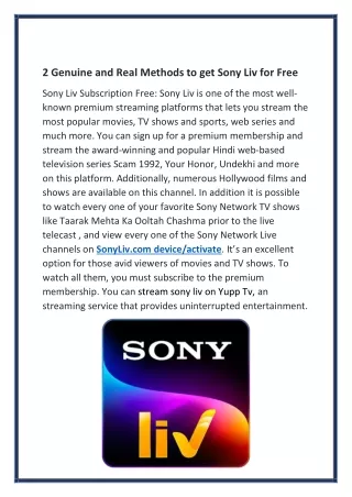 2 Genuine and Real Methods to get Sony Liv for Free