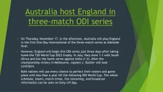 Australia tour by England to be streamed online at SonyLIV in 2022
