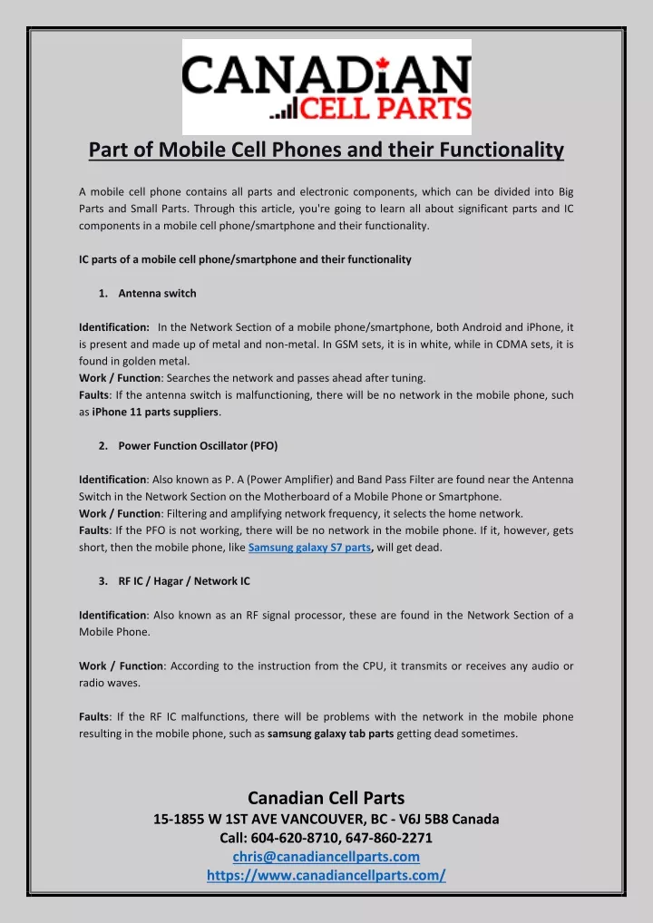 part of mobile cell phones and their functionality