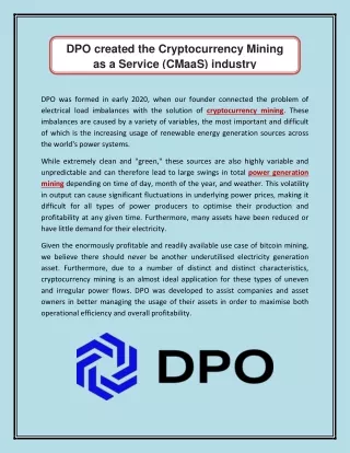DPO created the Cryptocurrency Mining  as a Service (CMaaS) industry