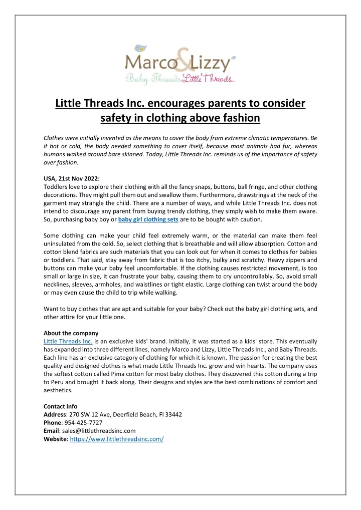 little threads inc encourages parents to consider