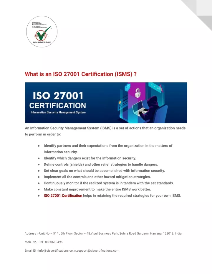 what is an iso 27001 certification isms