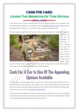 Cash For Cars Learn The Benefits Of This Option
