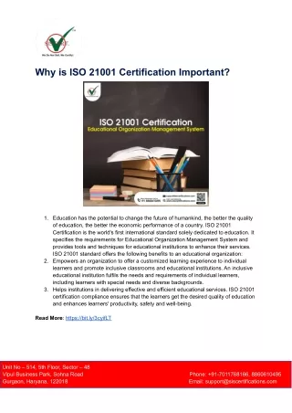 why is iso 21001 certification important