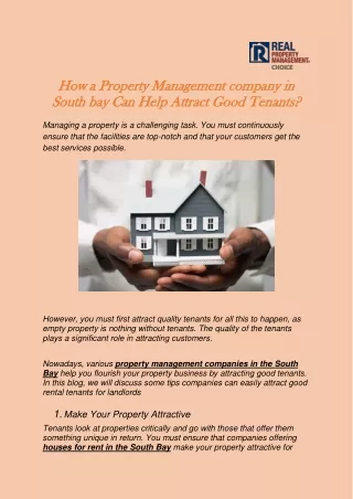 How a Property Management company in South bay Can Help Attract Good Tenants