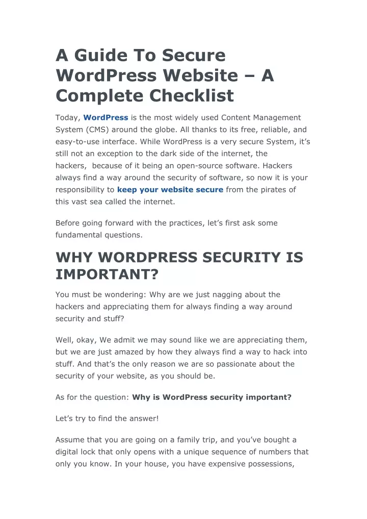 a guide to secure wordpress website a complete