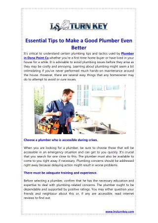 Essential Tips to Make a Good Plumber Even Better