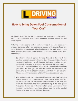 How to bring Down Fuel Consumption of Your Car
