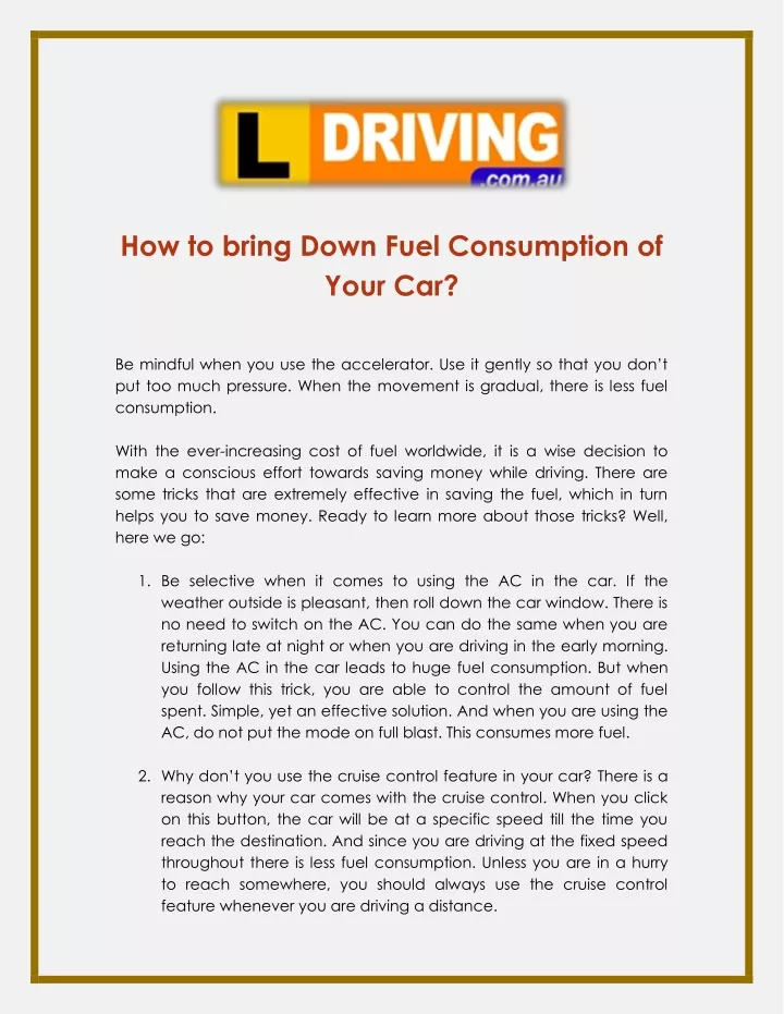 how to bring down fuel consumption of your
