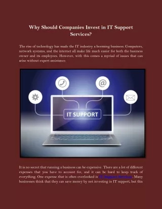 Why Should Companies Invest in IT Support Services