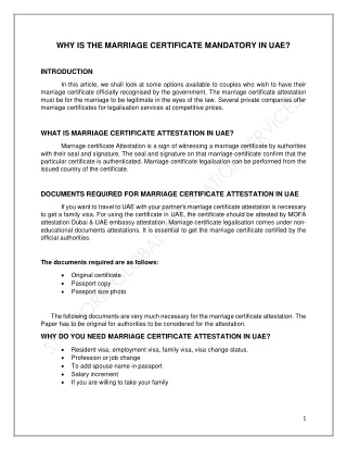 IS THE MARRIAGE CERTIFICATE MANDATORY IN UAE