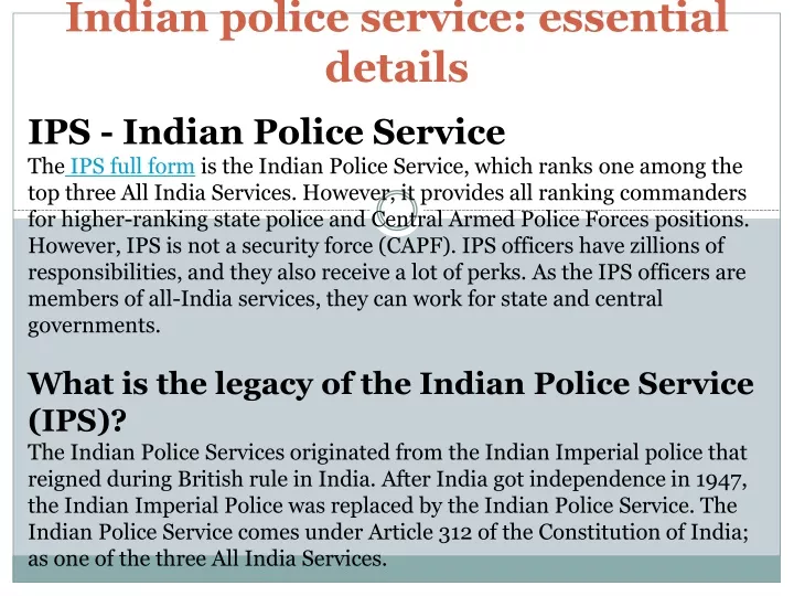 indian police service essential details