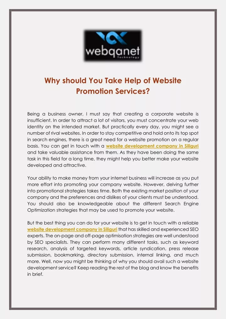 why should you take help of website promotion