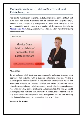 Monica Susan Main - Habits of Successful Real Estate Investors