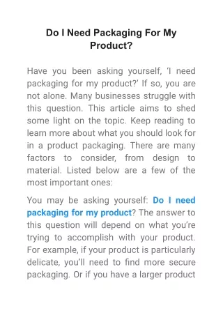 do i need packaging for my product