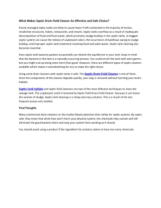 What Makes Septic Drain Field Cleaner An Effective and Safe Choice