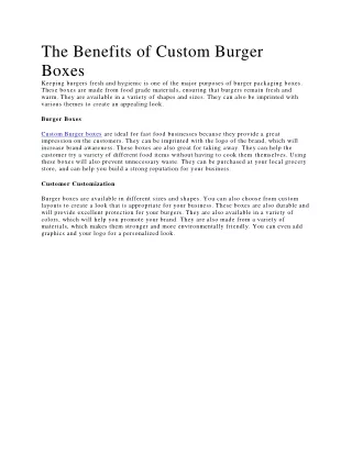 the benefits of custom burger boxes keeping