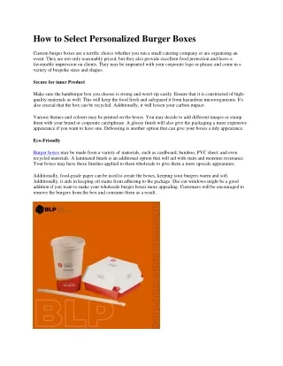 how to select personalized burger boxes