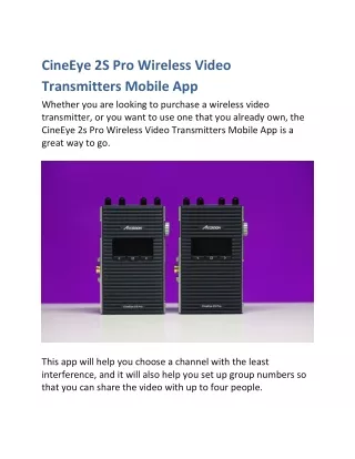 CineEye 2S Pro Wireless Video Transmitters Mobile App
