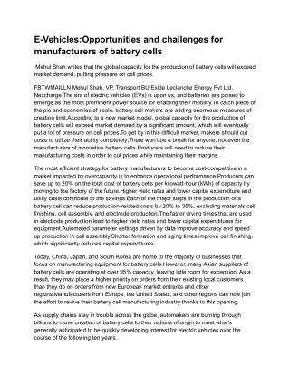 E-Vehicles_Opportunities and challenges for manufacturers of battery cells
