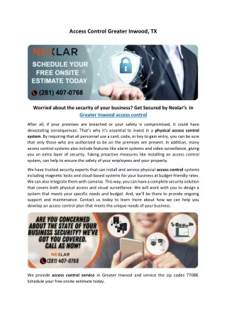 access control greater inwood tx