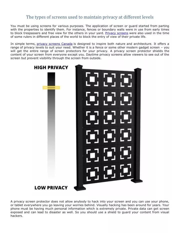 the types of screens used to maintain privacy