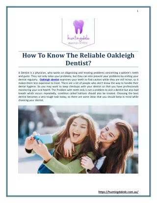 How To Know The Reliable Oakleigh Dentist