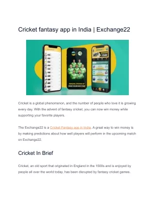 Cricket fantasy app in India - Exchange22