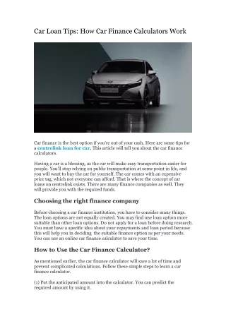 Car Loan Tips - How Car Finance Calculators Work