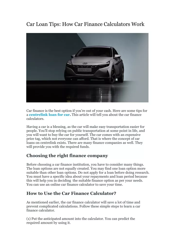 car loan tips how car finance calculators work