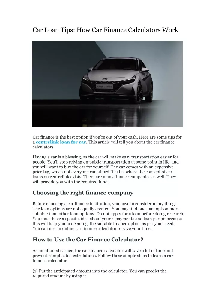 PPT Car Loan Tips How Car Finance Calculators Work PowerPoint