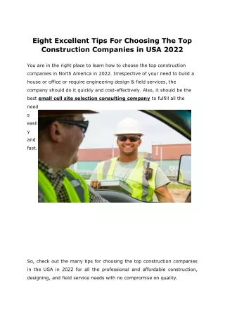 Eight excellent tips for choosing the top construction companies in USA 2022