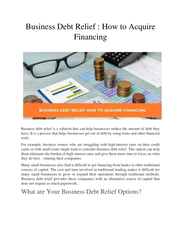 business debt relief how to acquire financing