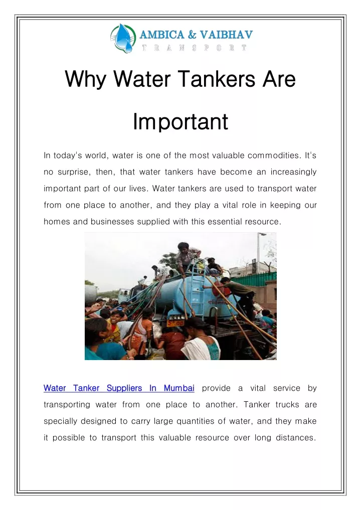 why why water tankers are water tankers are
