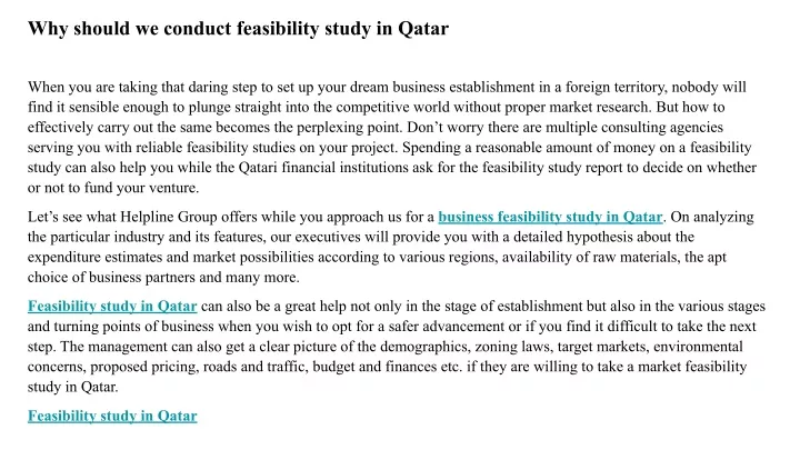 why should we conduct feasibility study in qatar