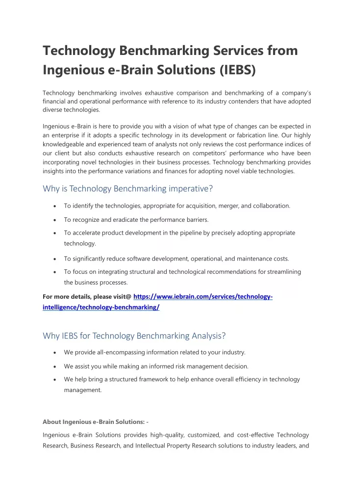 technology benchmarking services from ingenious e brain solutions iebs