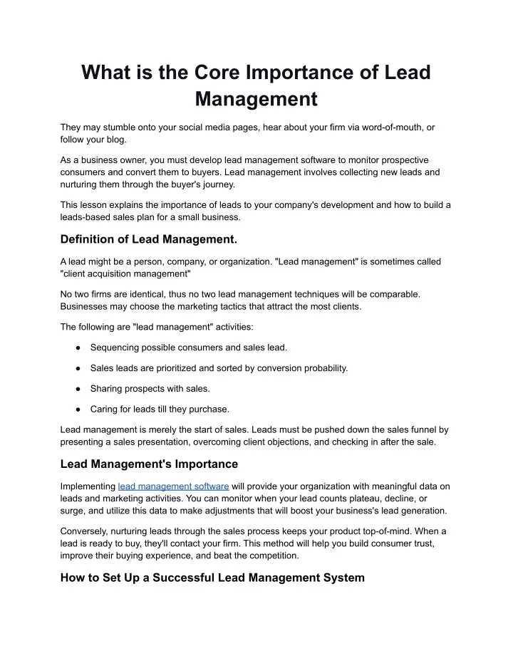 what is the core importance of lead management