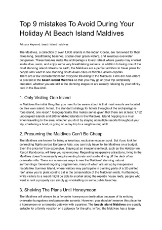 Top 9 mistakes To Avoid During Your Holiday At Beach Island Maldives