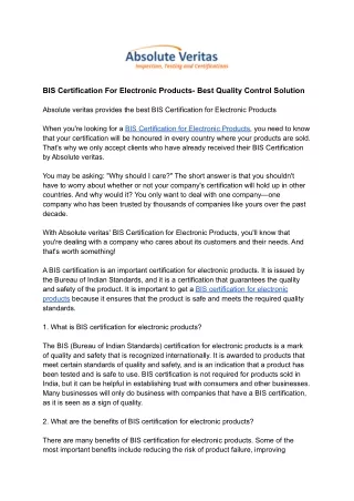 BIS Certification For Electronic Products- Best Quality Control Solution