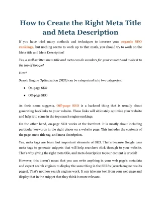 how to create the right meta title and meta