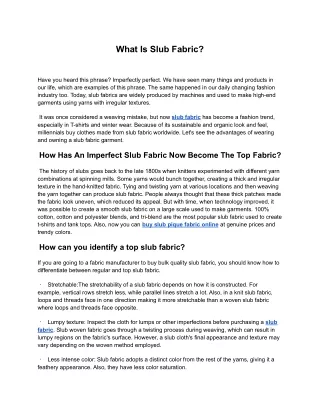 What Is Slub Fabric_