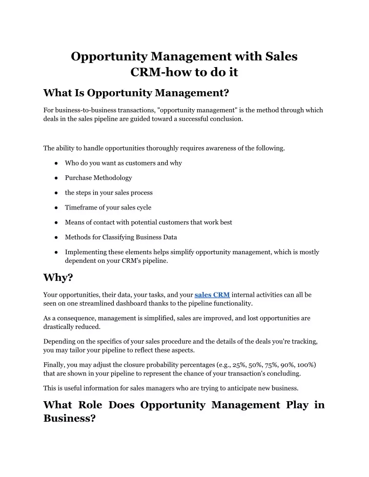 opportunity management with sales crm how to do it