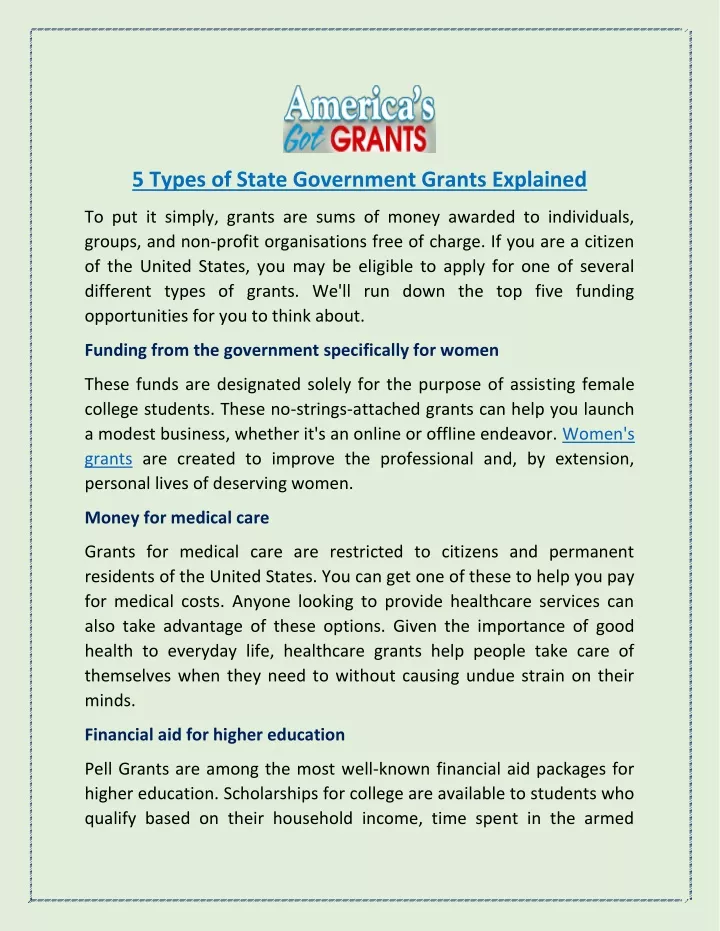 5 types of state government grants explained