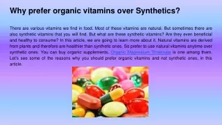 why prefer organic vitamins over synthetics