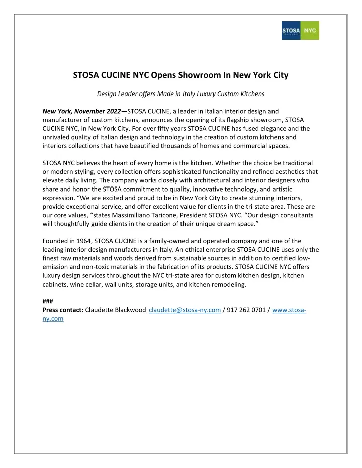 stosa cucine nyc opens showroom in new york city